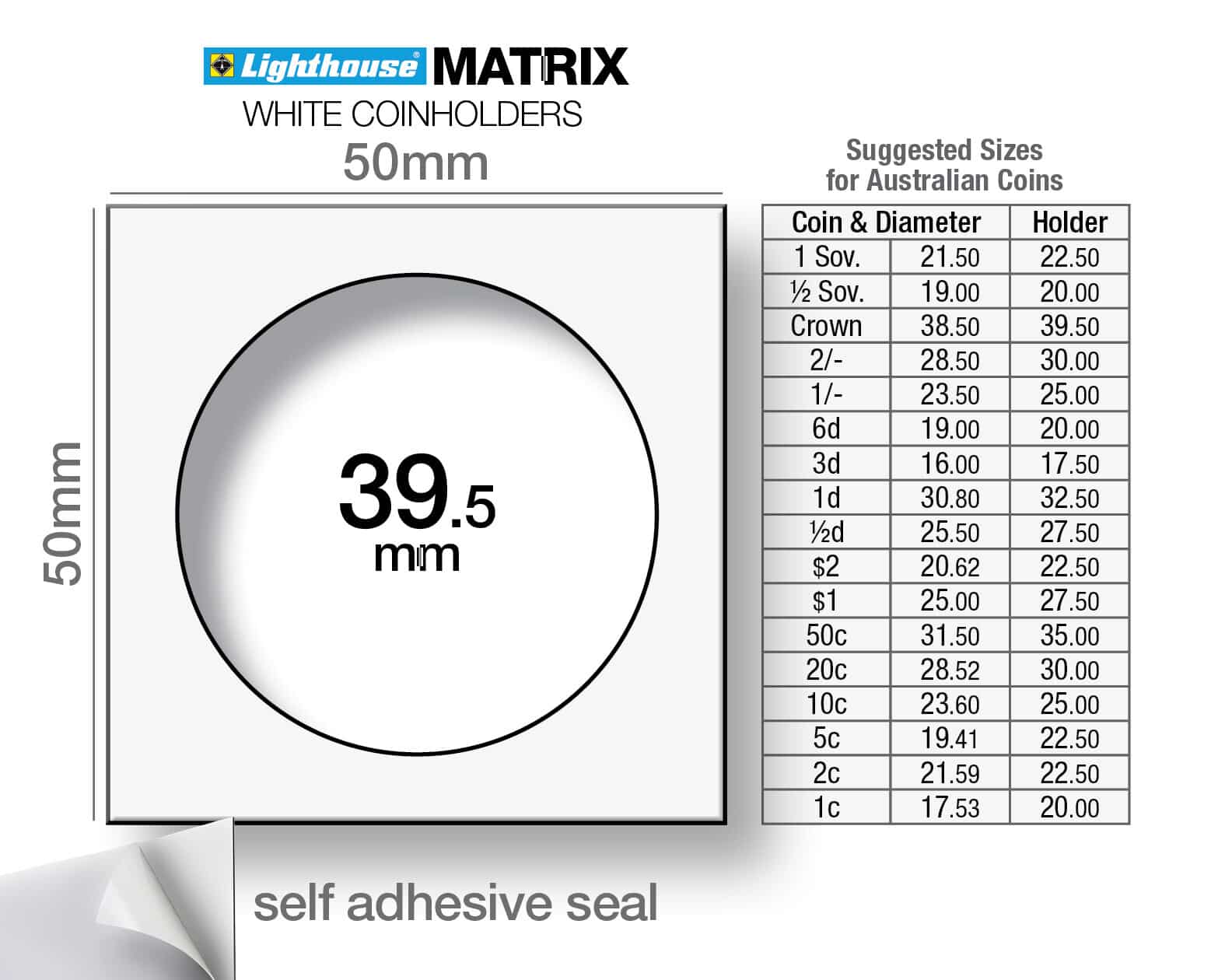 White Leuchtturm Matrix Coin Holders Pack of 100 Inside Ø 25 mm Self-Adhesive 