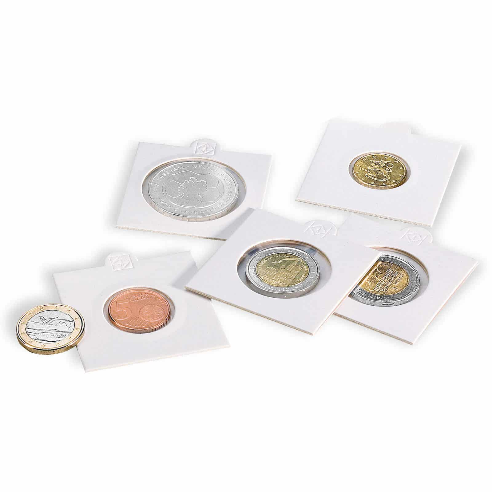 White Leuchtturm Matrix Coin Holders Pack of 100 Inside Ø 25 mm Self-Adhesive 